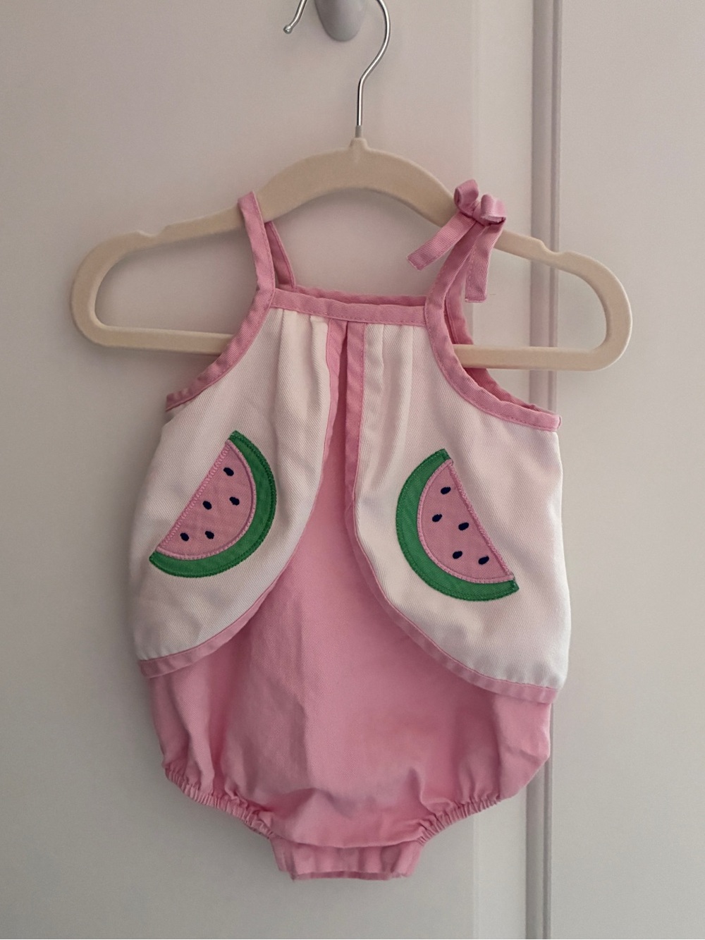 Little English Pink & Cream Watermelon Appliqué Romper